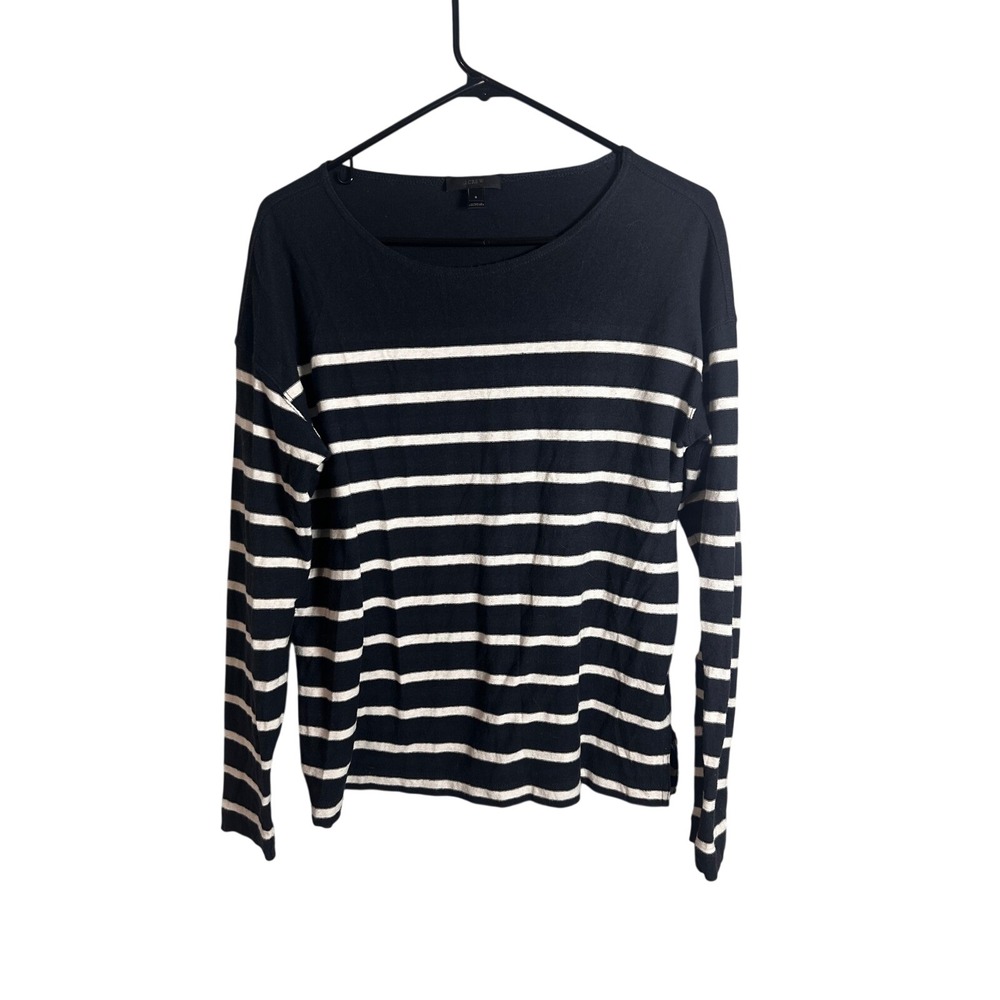 J.Crew Womens Navy Deck Striped Long Sleeve Cotton Boat Neck T-Shirt S